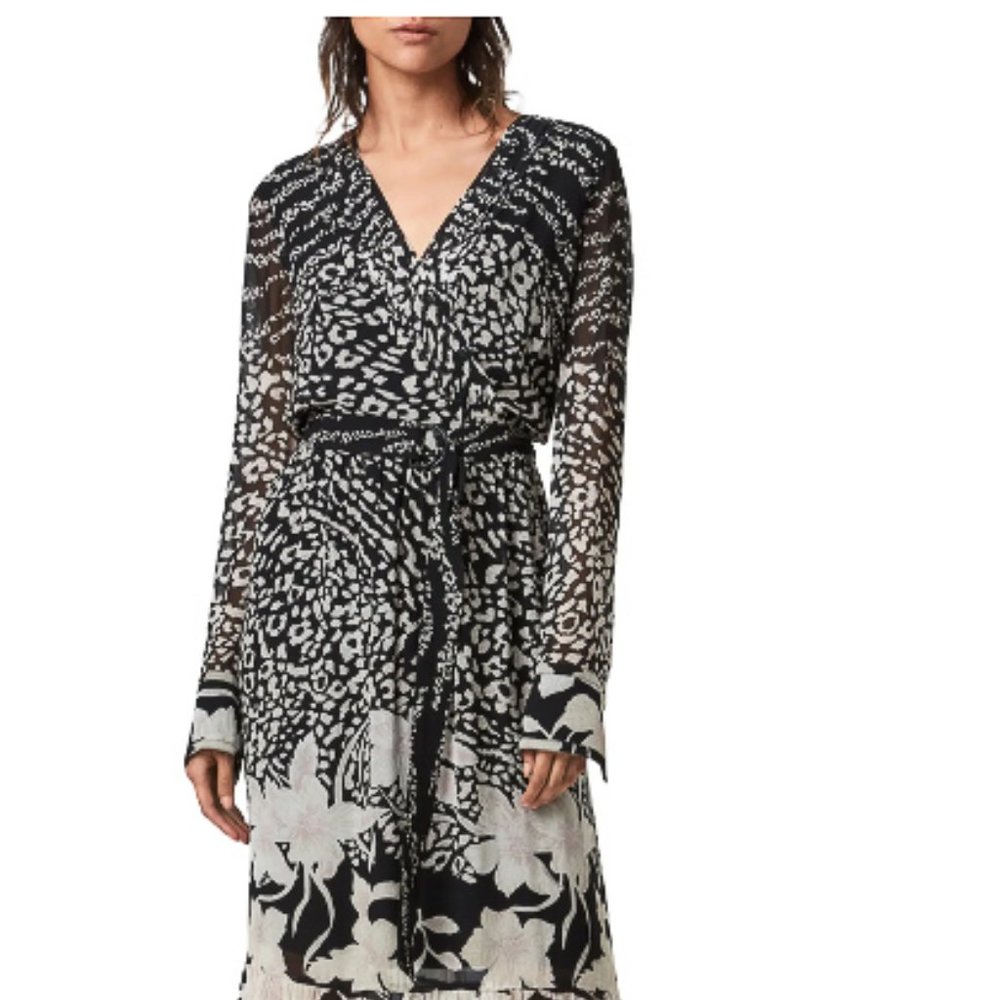 All Saints Florence Tempo Long Sleeve Midi Dress